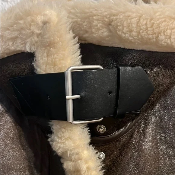 Zara Brown Leather Jacket with Cream Shearling - Picture 2 of 3